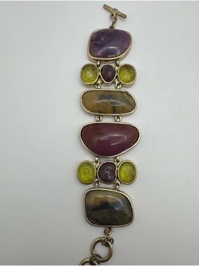 Multicolor Stone Link Bracelet - Purple, Green, Brown